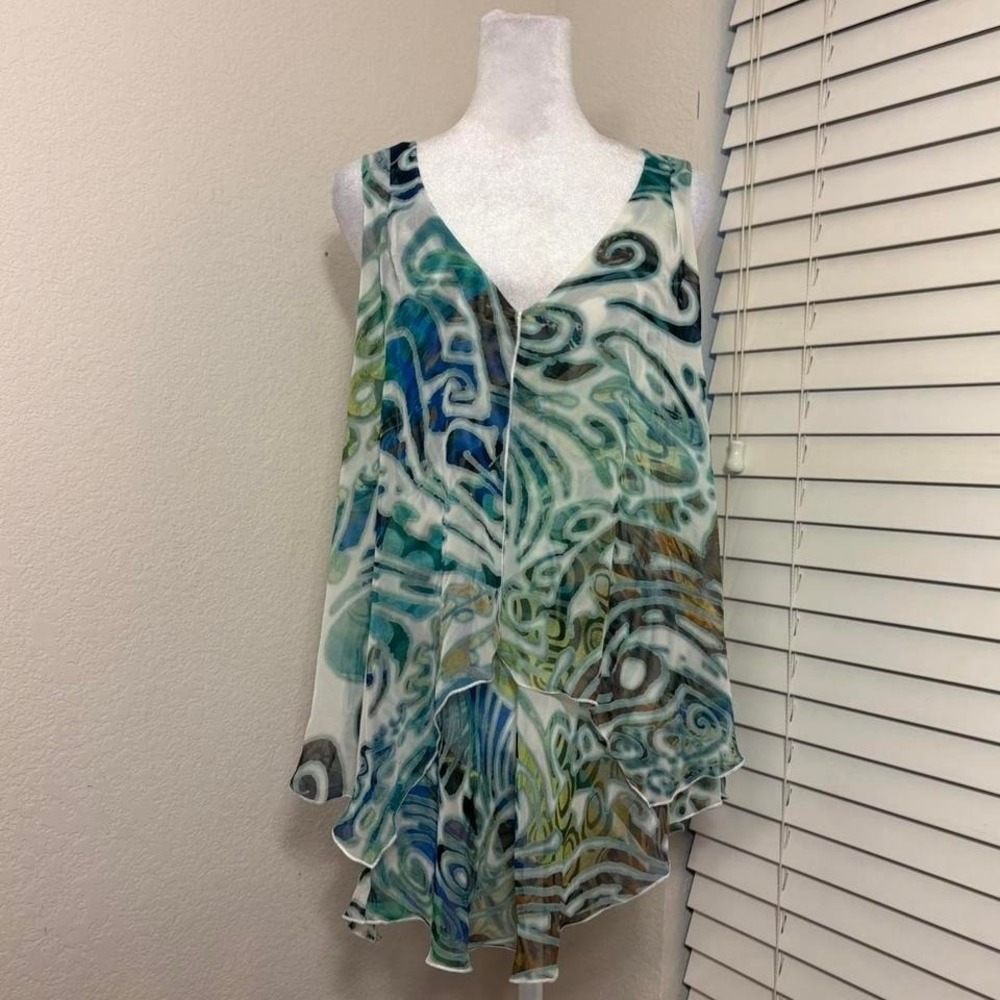 Kay Celine blue green flowy rainbow spiral psycadelic fairycore tunic size M